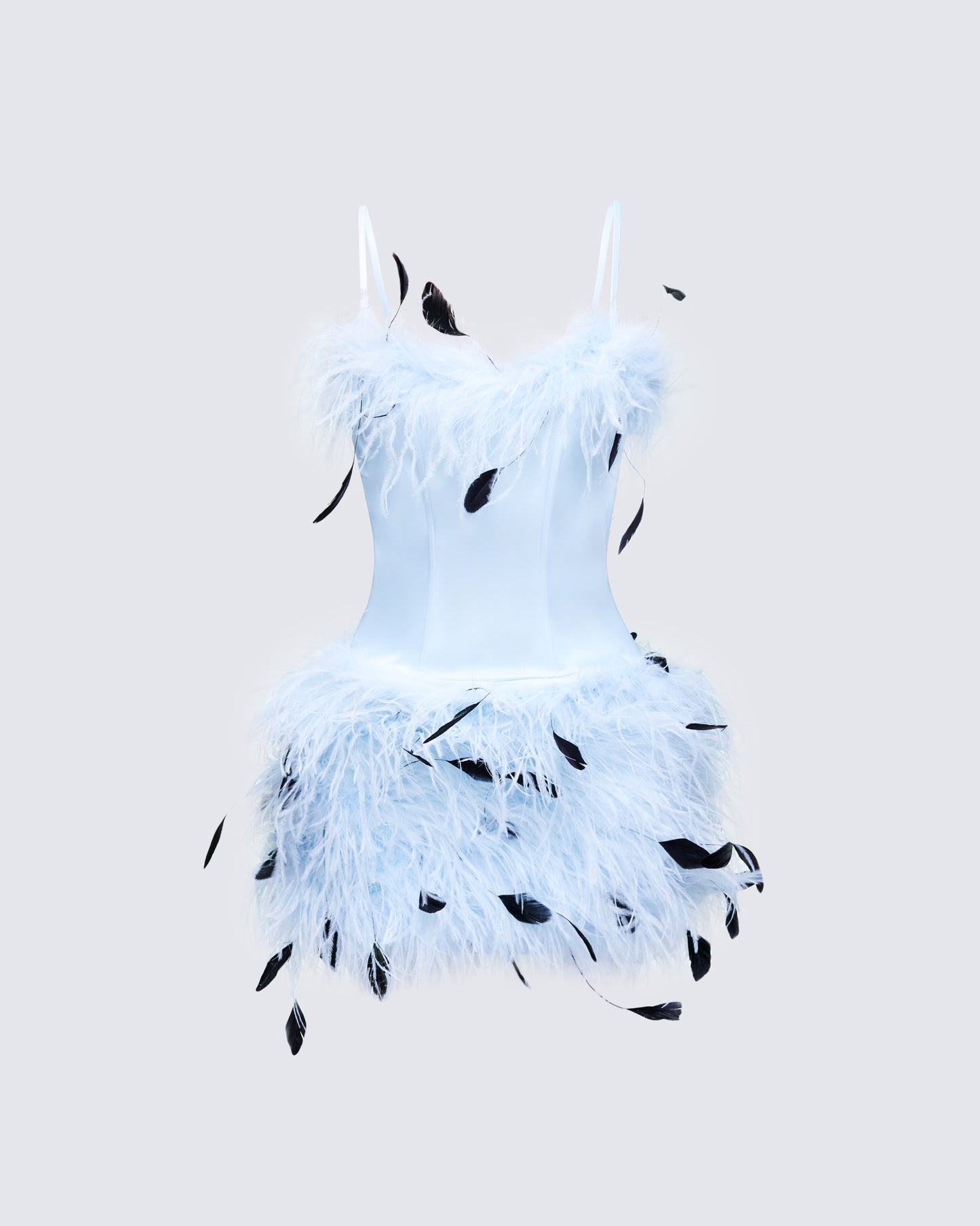 Meadow Blue Feather Backless Mini Dress front
