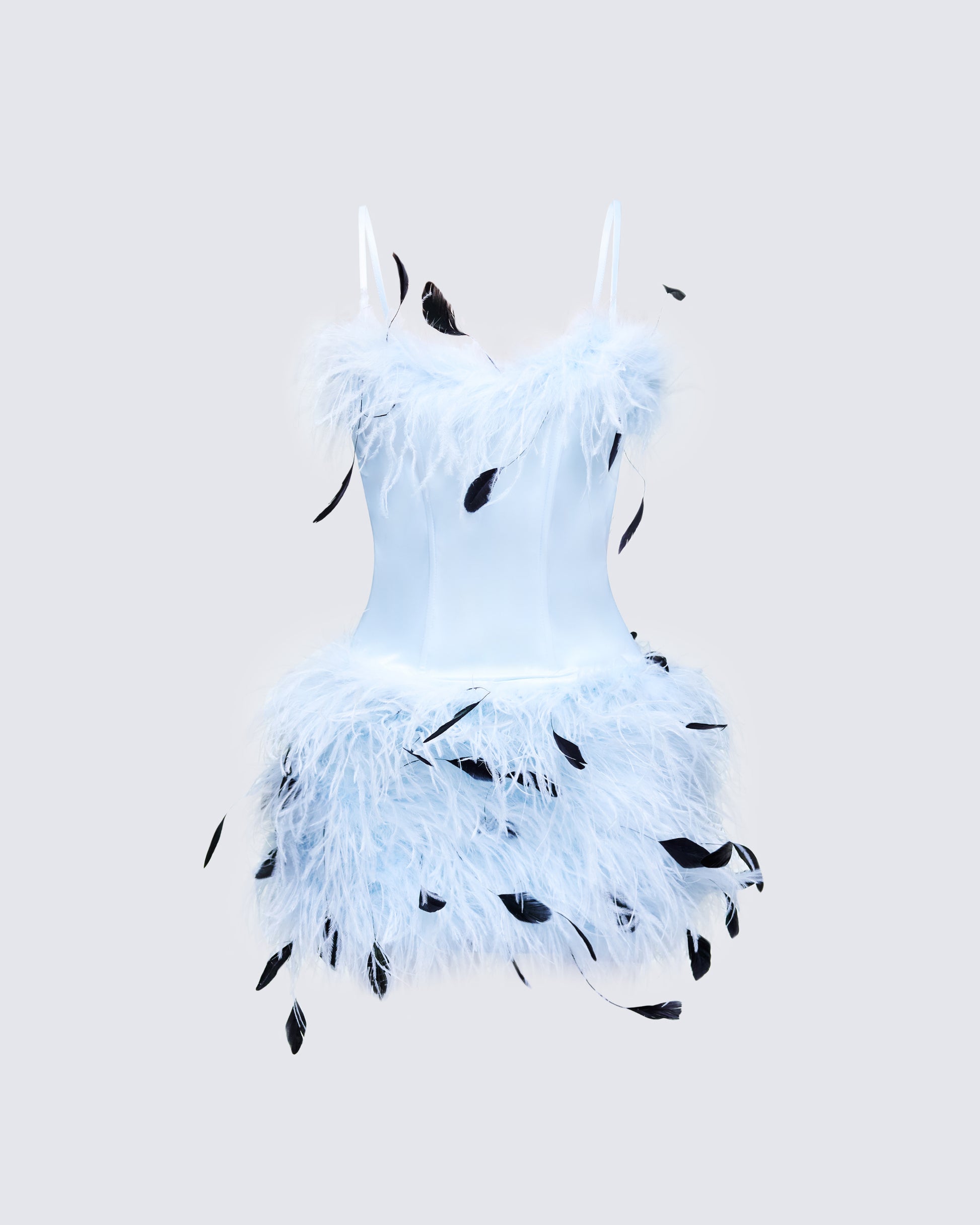 Meadow Blue Feather Backless Mini Dress front
