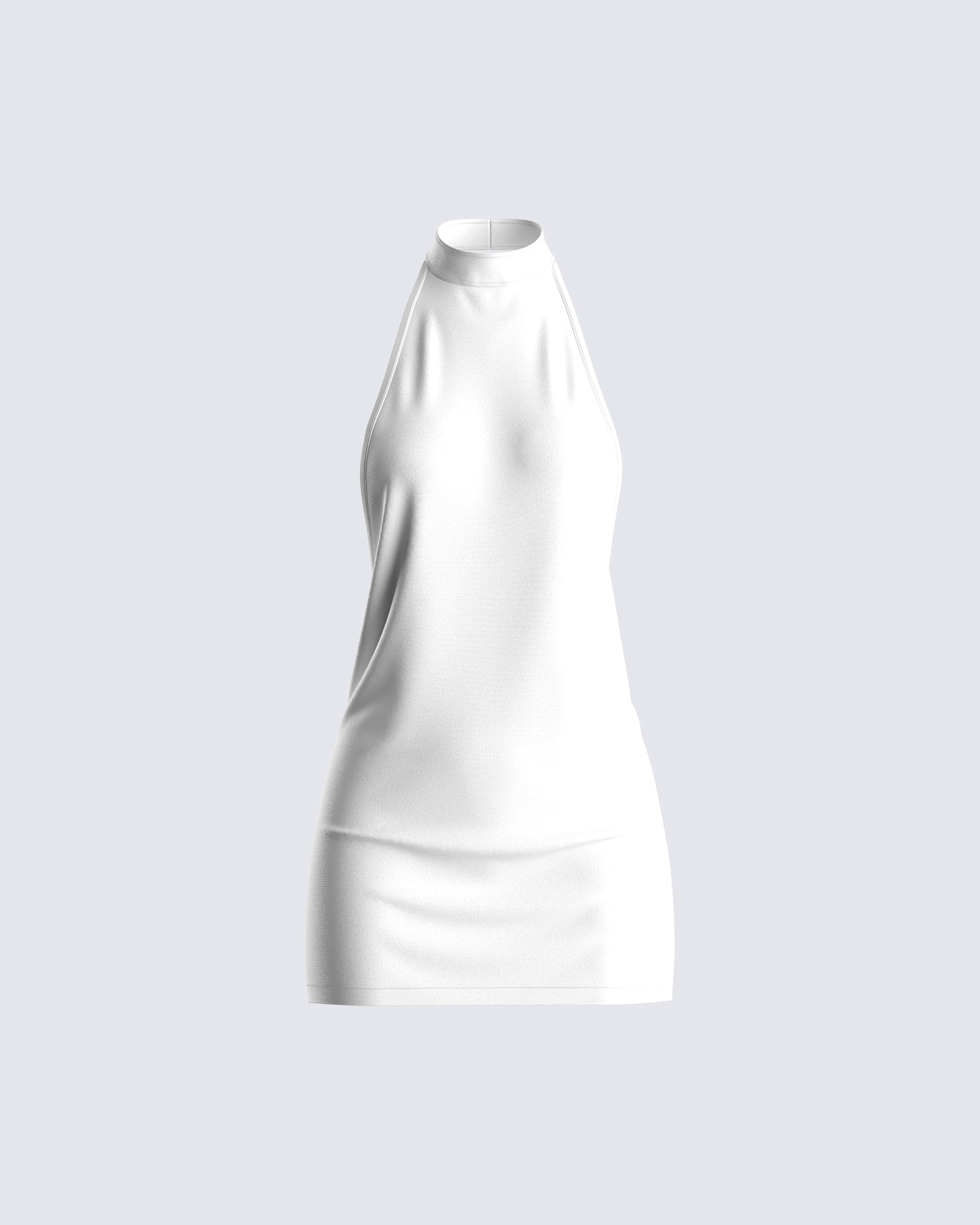 mini white halter dress Peggy | Halter-Neck Skater or no bra Linen Halter Mini Dress-White S