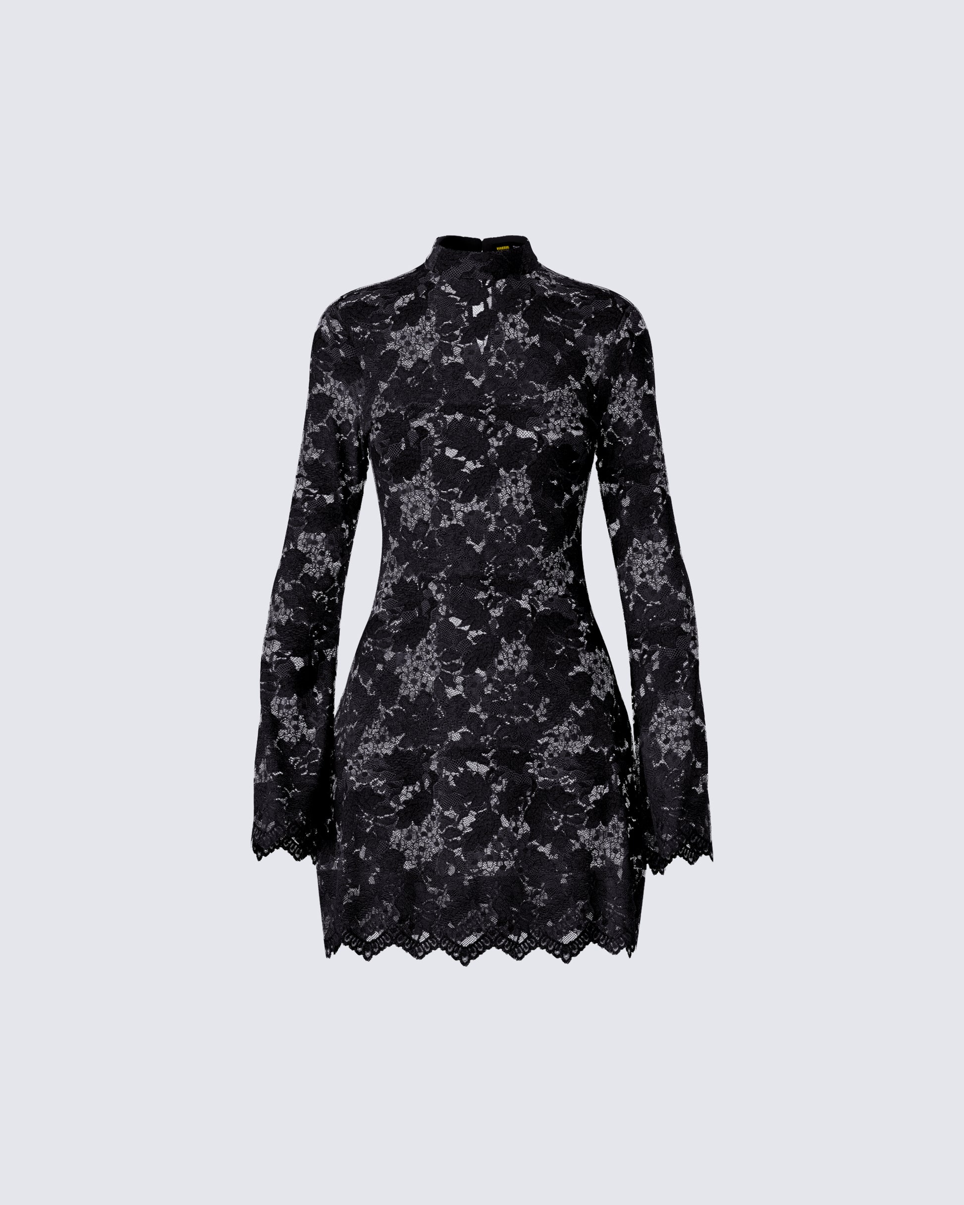 Black Lace Mini Dress - Long Sleeve High Neck Party FINESSE Black Lace Mini Dress - Long Sleeve High Neck Party FINESSE