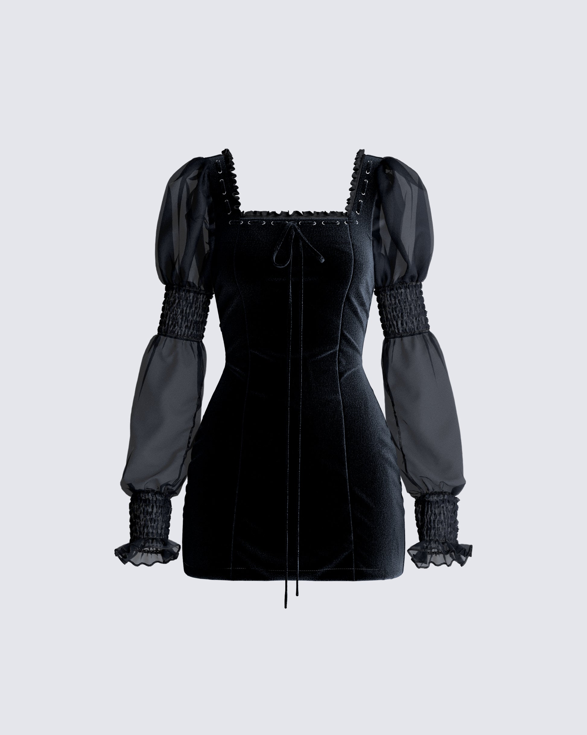 Black Velvet Mini Dress - Puff Sleeve Corset Style FINESSE Black Velvet Mini Dress - Puff Sleeve Corset Style FINESSE