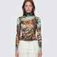 Neo Print Mesh Tatt Cherub Top