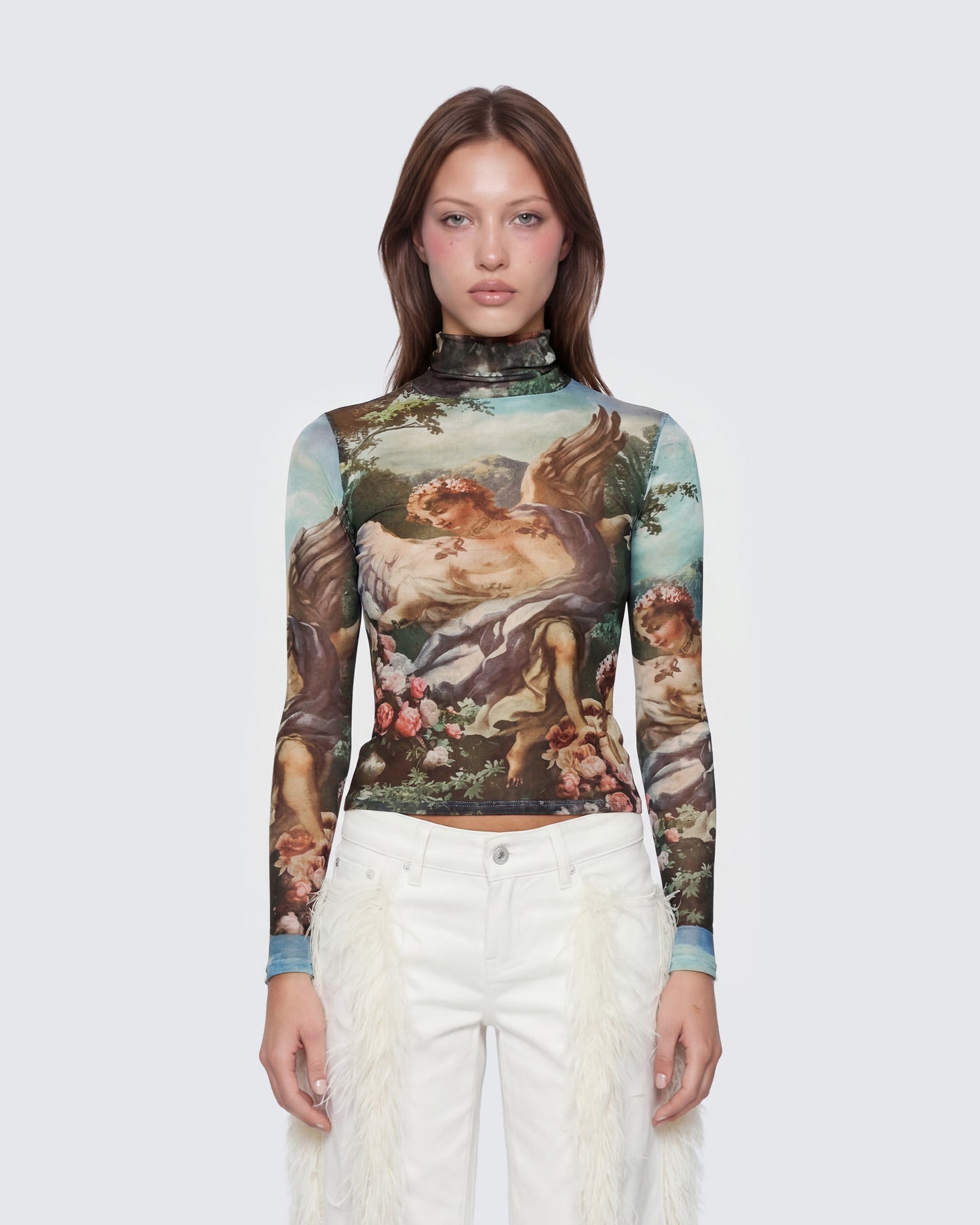 Neo Print Mesh Tatt Cherub Top