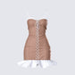 Aza Taupe Lace Up Mini Dress