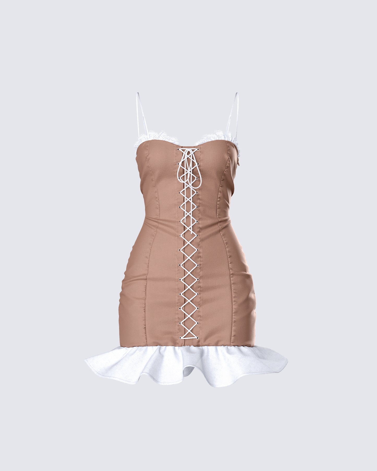 Aza Taupe Lace Up Mini Dress