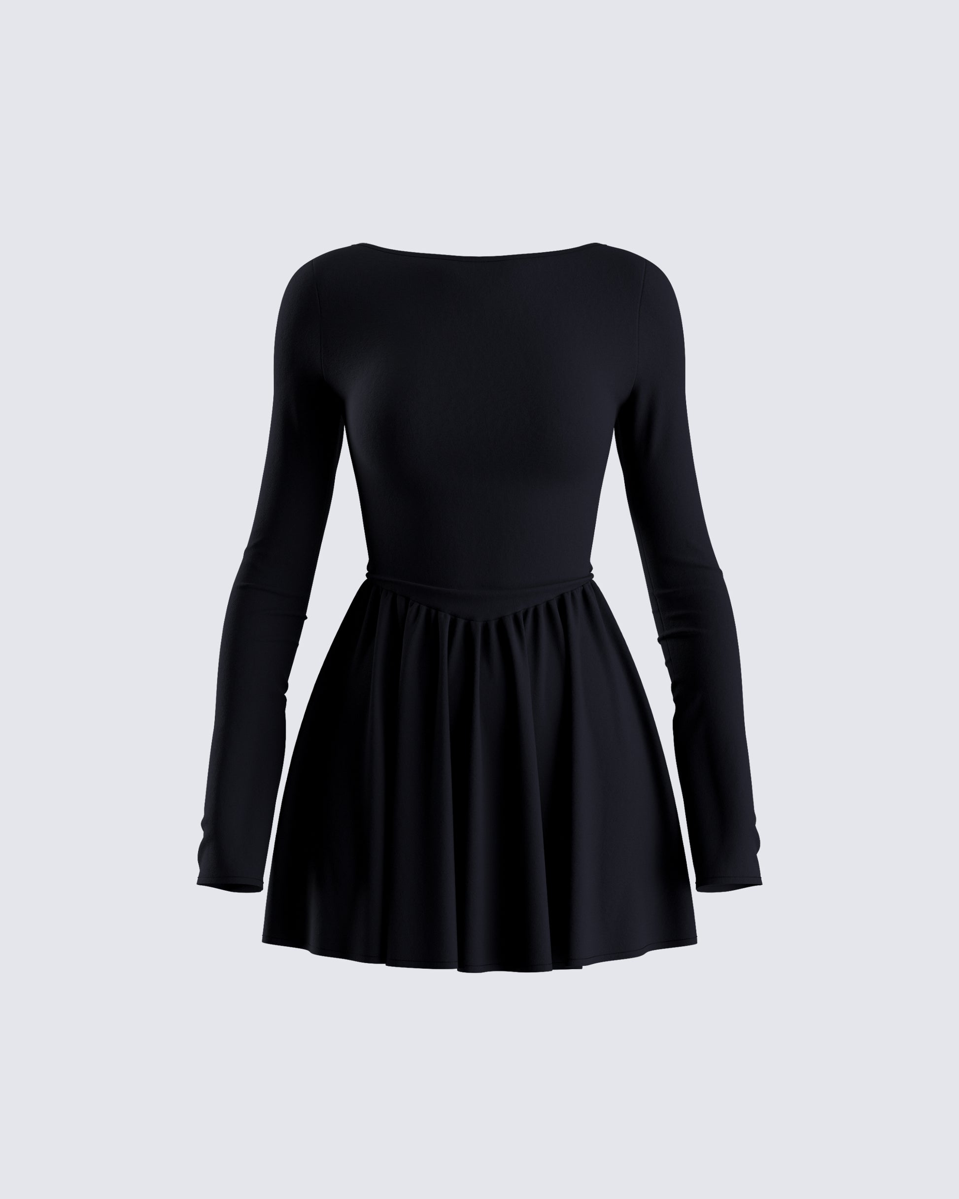 Black Low Back Mini Dress - Long Sleeve Fit & Flare FINESSE Black Low Back Mini Dress - Long Sleeve Fit & Flare FINESSE