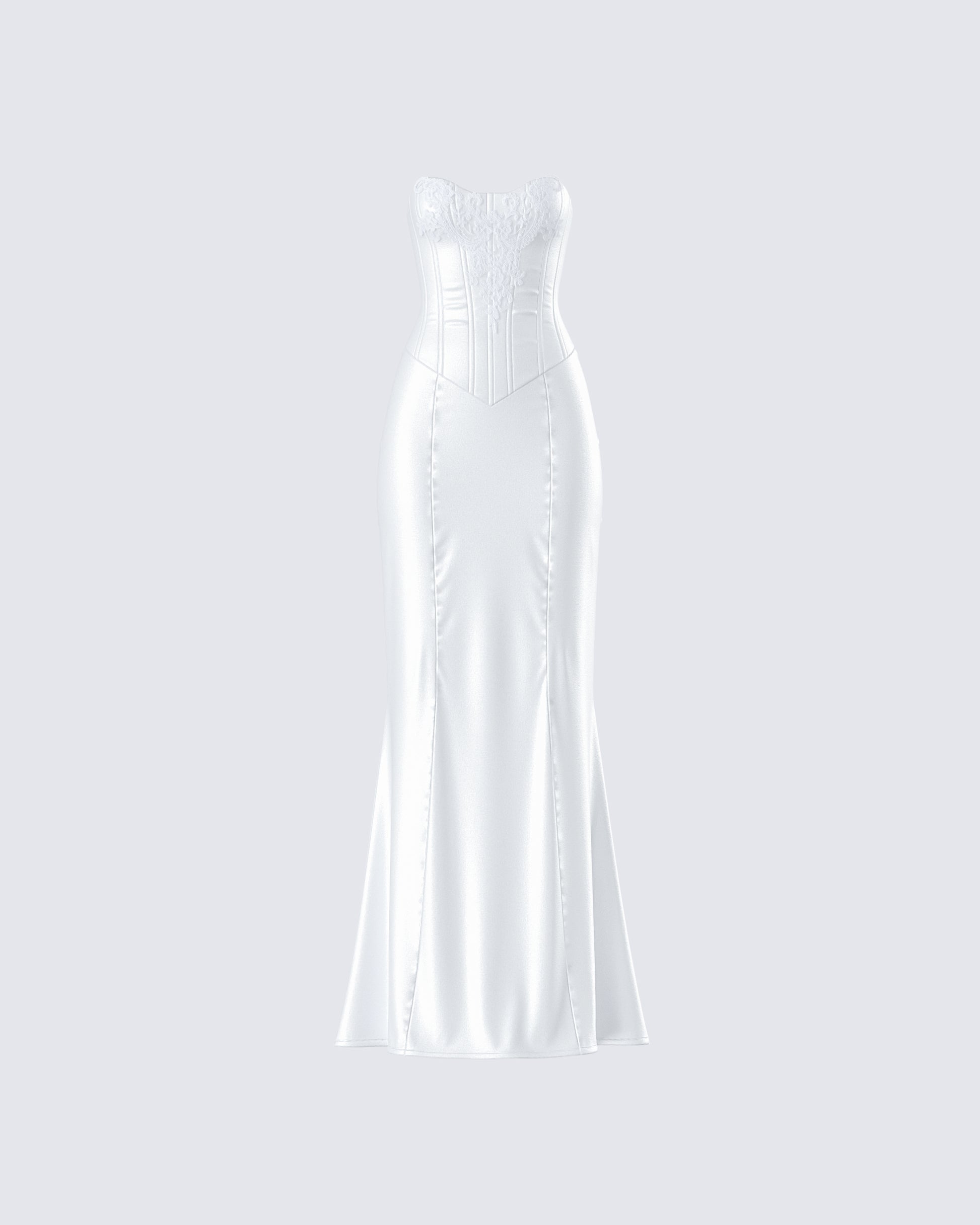 White Lace Corset Gown - Strapless Wedding Formal FINESSE White Lace Corset Gown - Strapless Wedding Formal FINESSE