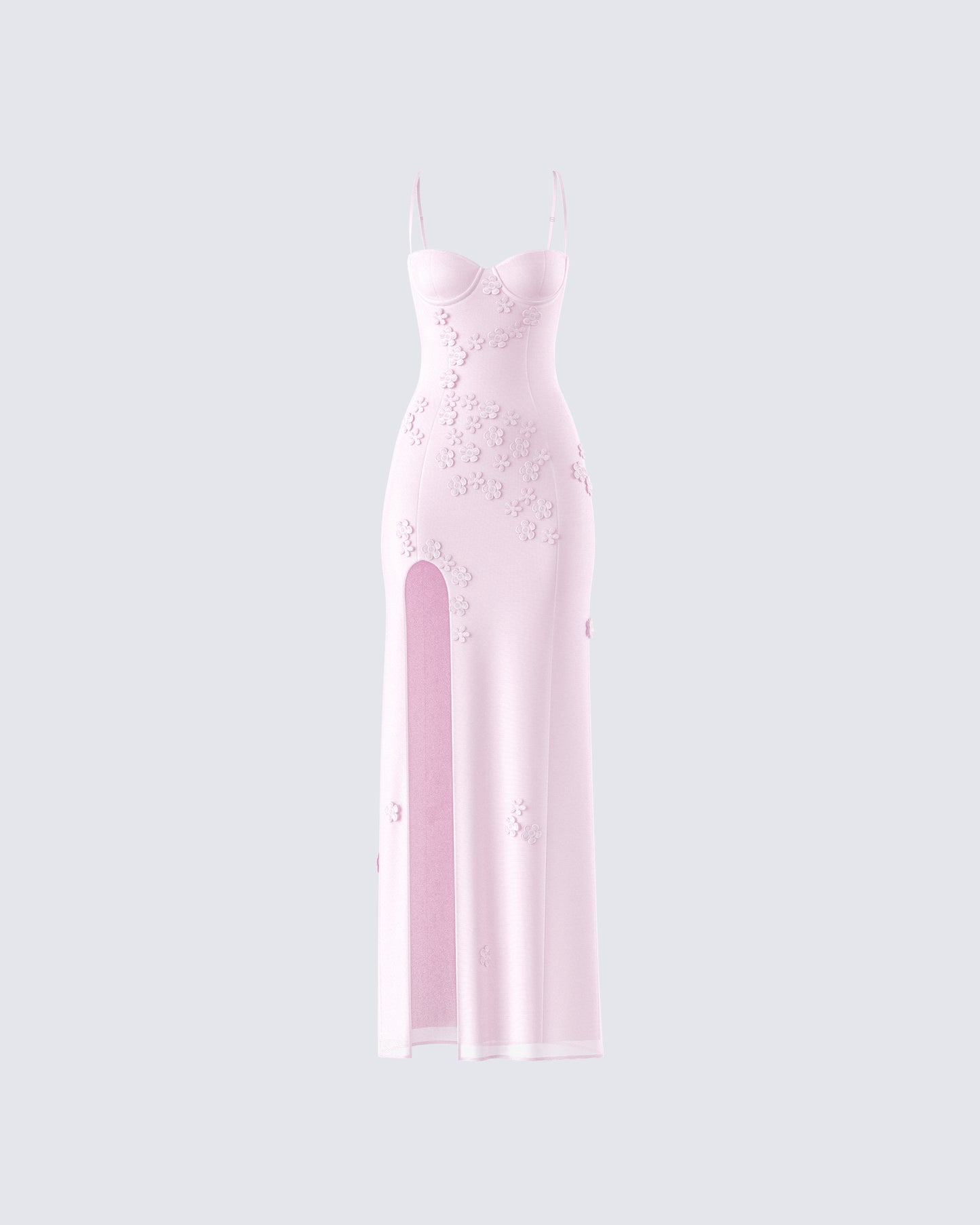 Pink Floral Applique Maxi Dress - Slit Gown FINESSE Pink Floral Applique Maxi Dress - Slit Gown FINESSE