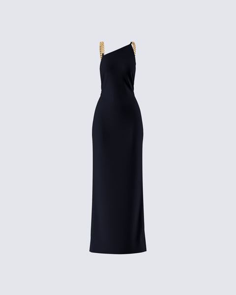 black and gold chain dress Black One Shoulder Maxi Dress