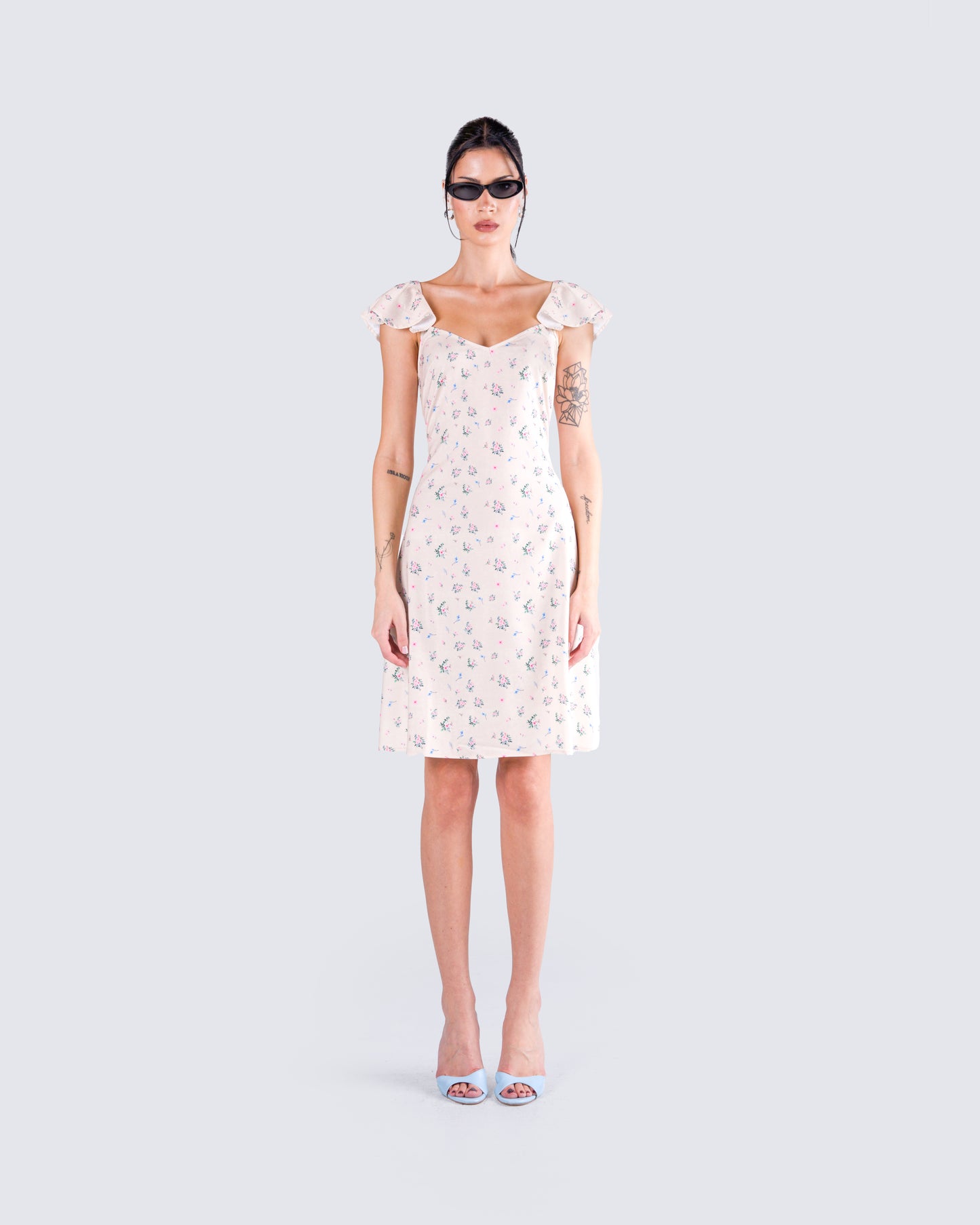 Francisca Beige Flower Print Dress