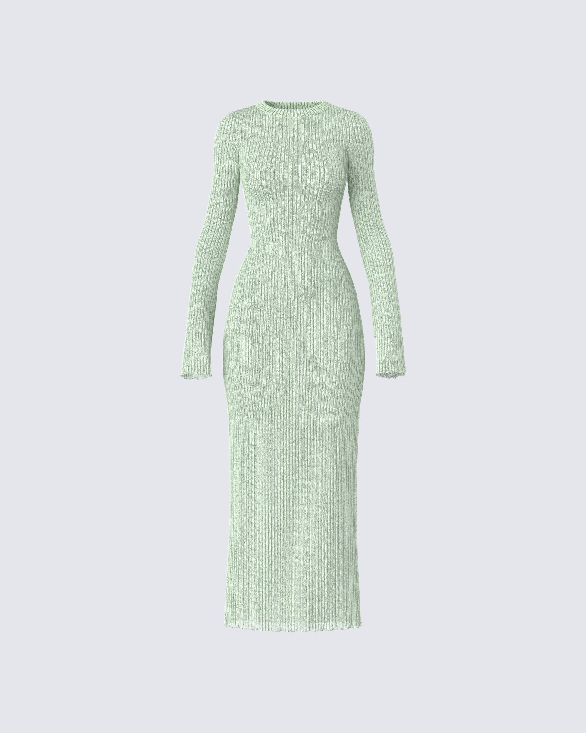 Green Ribbed Midi Dress - Long Sleeve Bodycon Knit FINESSE Green Ribbed Midi Dress - Long Sleeve Bodycon Knit FINESSE