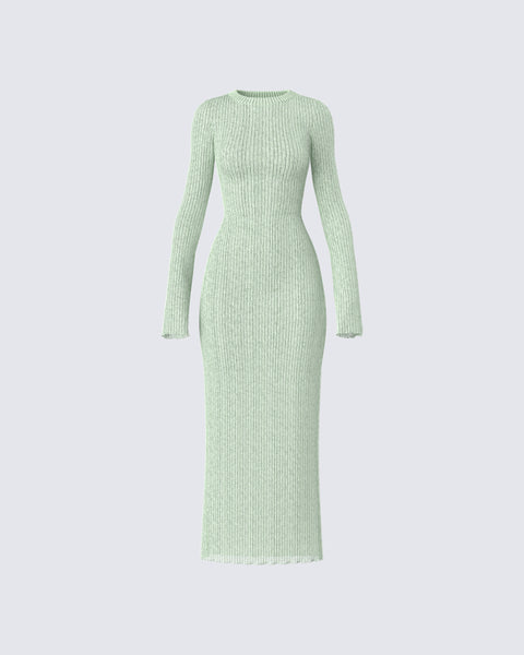 Green Ribbed Midi Dress