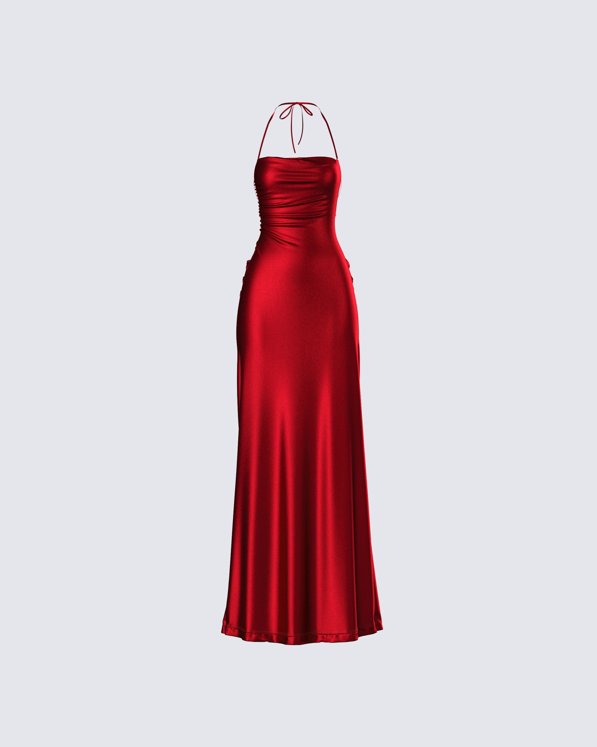 Red Metallic Halter Gown - Formal Evening Maxi Dress FINESSE Red Metallic Halter Gown - Formal Evening Maxi Dress FINESSE