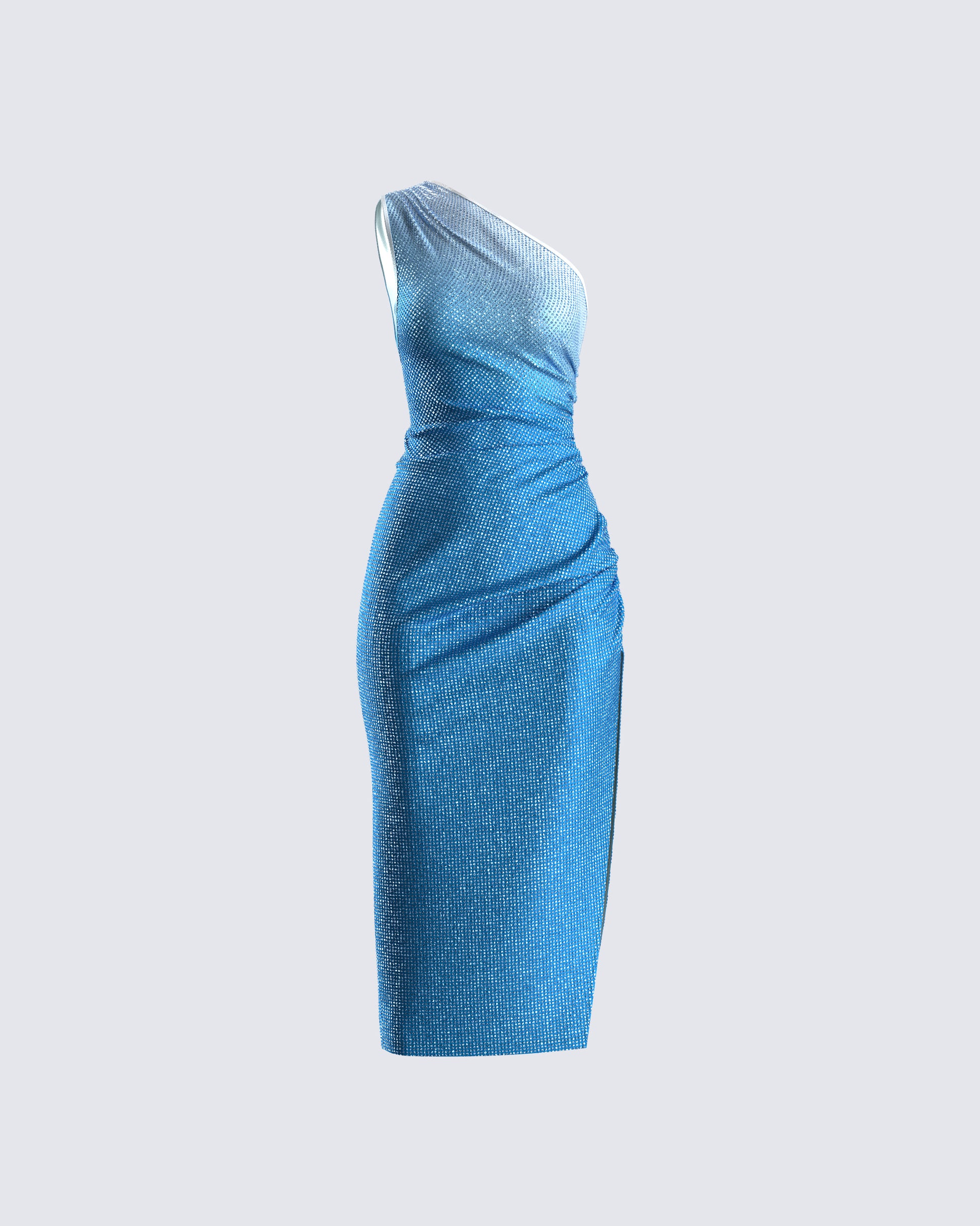 Blue Rhinestone One Shoulder Midi Dress - Party FINESSE Blue Rhinestone One Shoulder Midi Dress - Party FINESSE