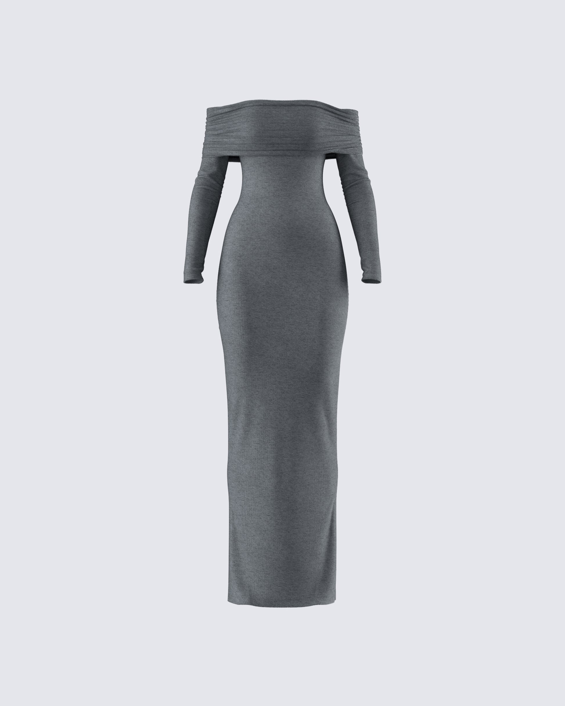 Charcoal Off Shoulder Maxi Dress - Bodycon Long Sleeve FINESSE Charcoal Off Shoulder Maxi Dress - Bodycon Long Sleeve FINESSE