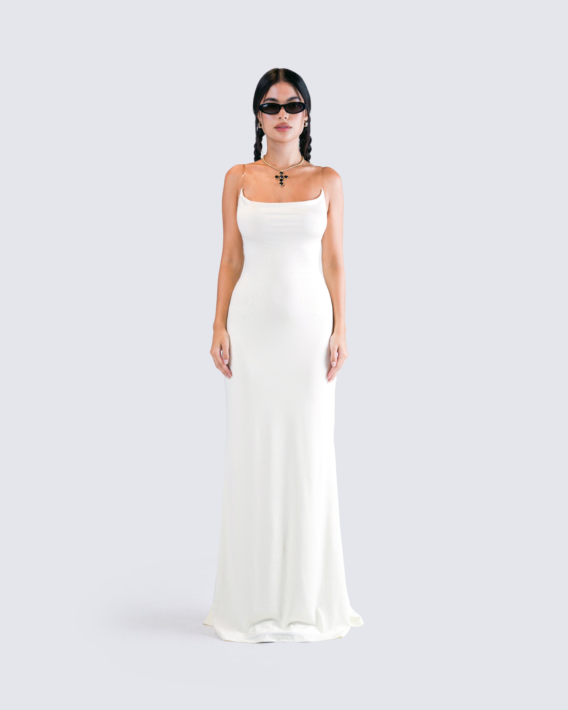 Ivory Satin Cowl Neck Maxi Dress - Formal Slip Dress FINESSE Ivory Satin Cowl Neck Maxi Dress - Formal Slip Dress FINESSE