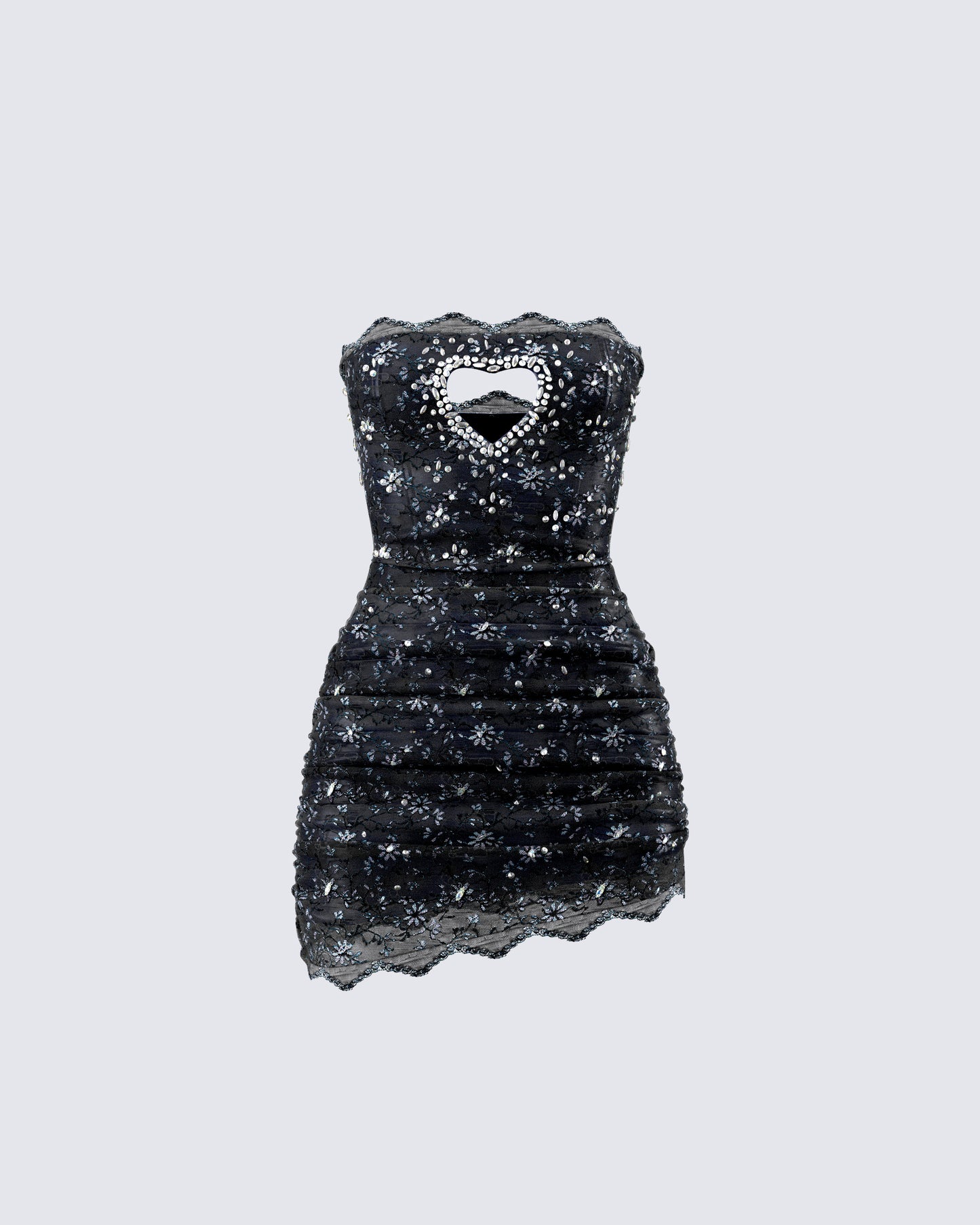 Black Beaded Mini Dress - Rhinestone Cutout Party M Black Beaded Mini Dress - Rhinestone Cutout Party M