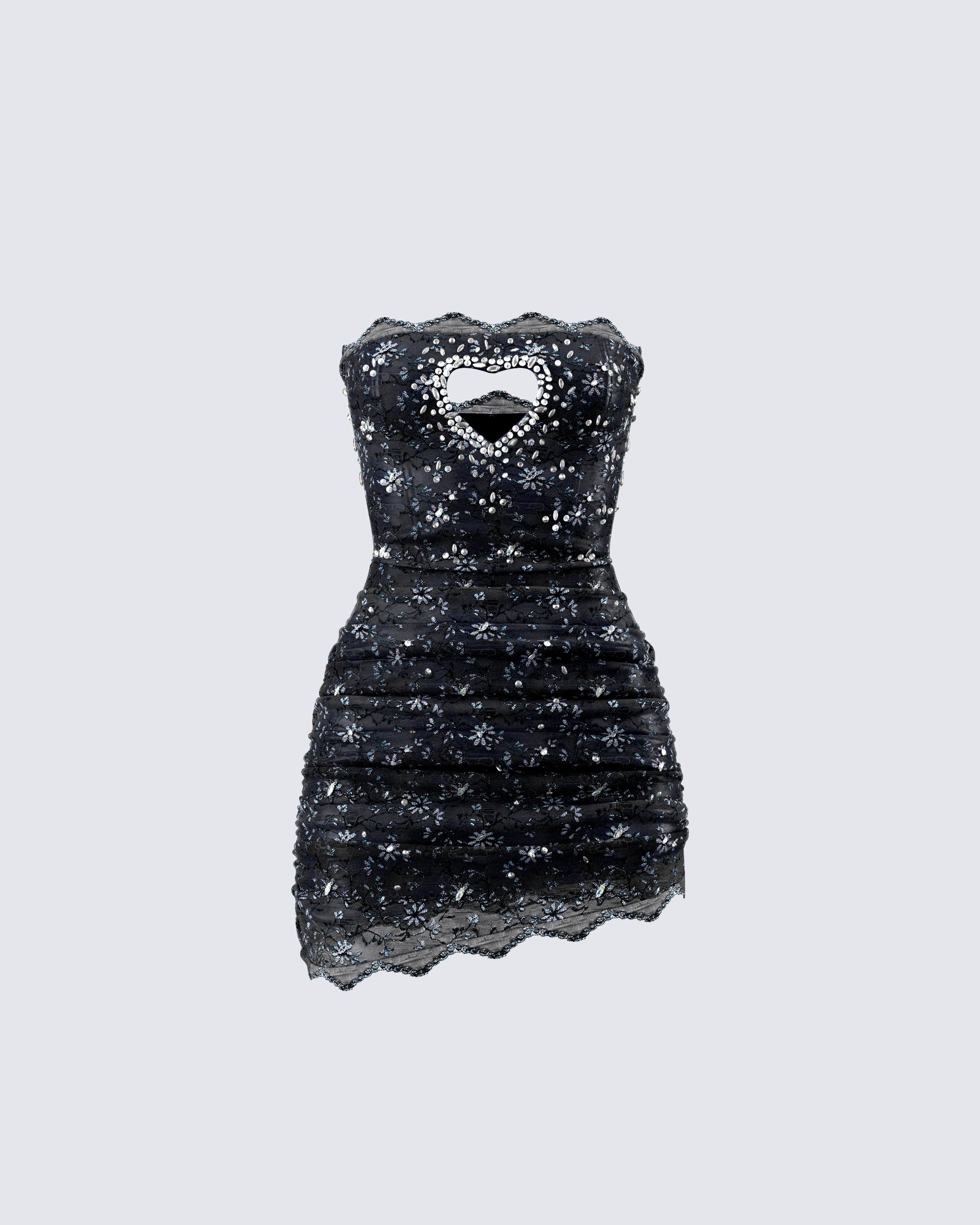 Black Beaded Mini Dress - Rhinestone Cutout Party FINESSE Black Beaded Mini Dress - Rhinestone Cutout Party FINESSE