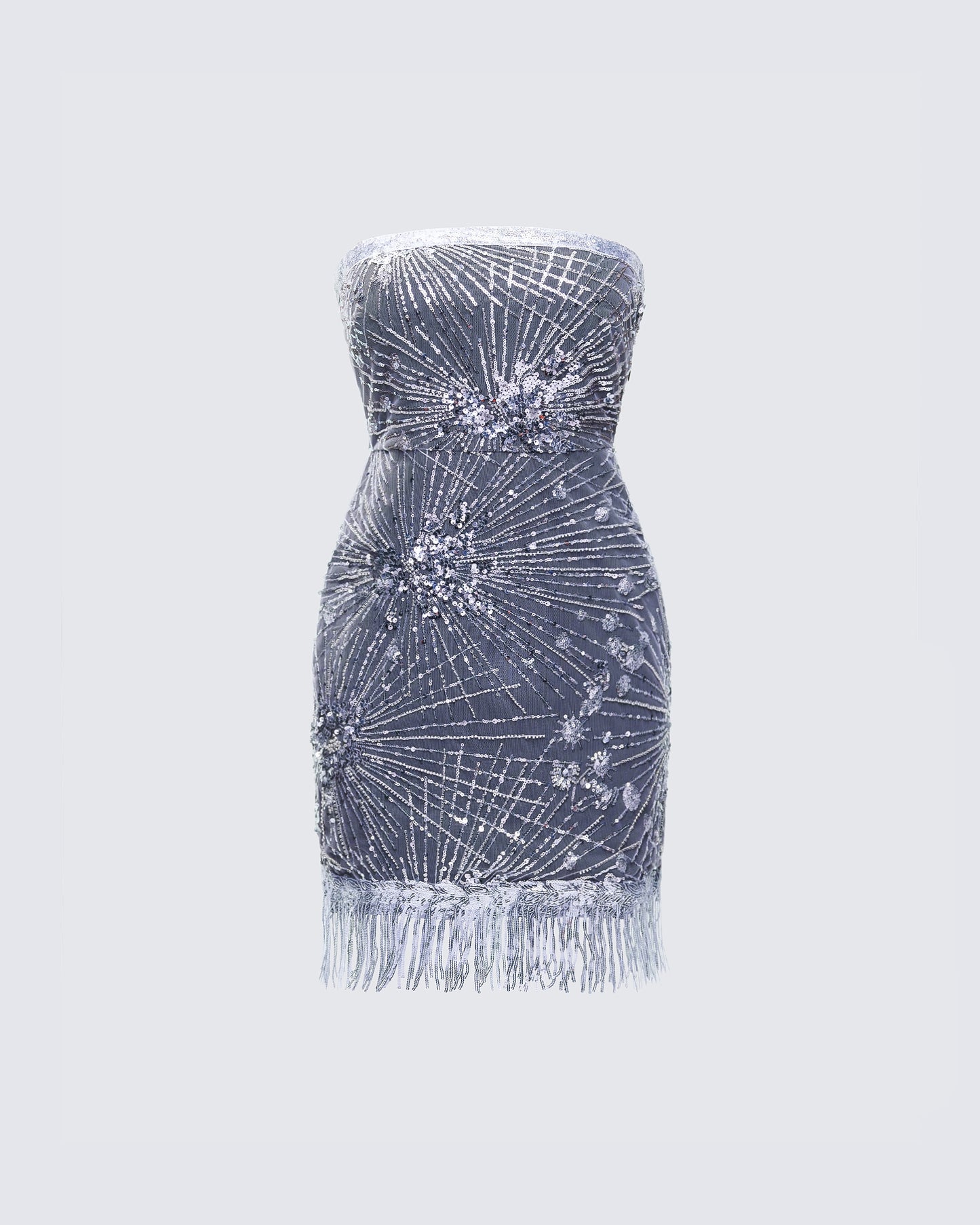 Black Sequin Mini Dress - Strapless Fringe Hem Party FINESSE Black Sequin Mini Dress - Strapless Fringe Hem Party FINESSE