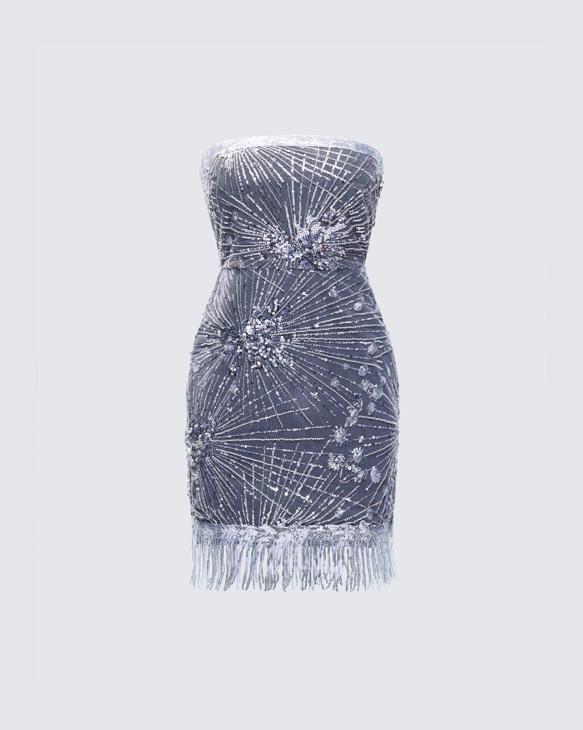 Black Sequin Mini Dress - Strapless Fringe Hem Party FINESSE Black Sequin Mini Dress - Strapless Fringe Hem Party FINESSE