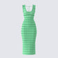 Kairi Green Ruffle Trim Midi Dress