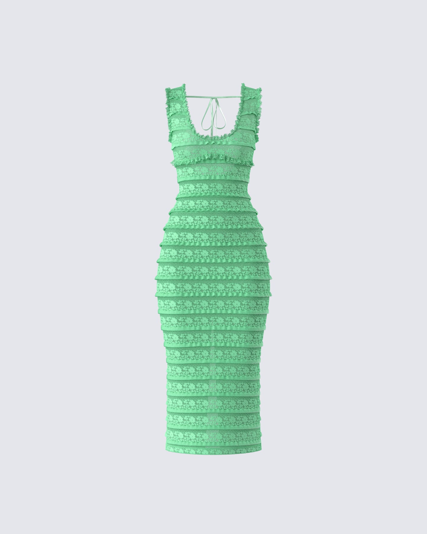 Kairi Green Ruffle Trim Midi Dress