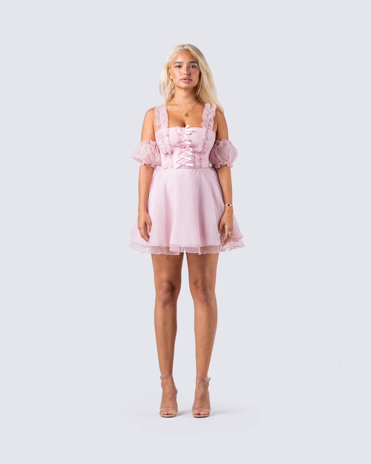 Nini Pink Organza Ruffle Dress