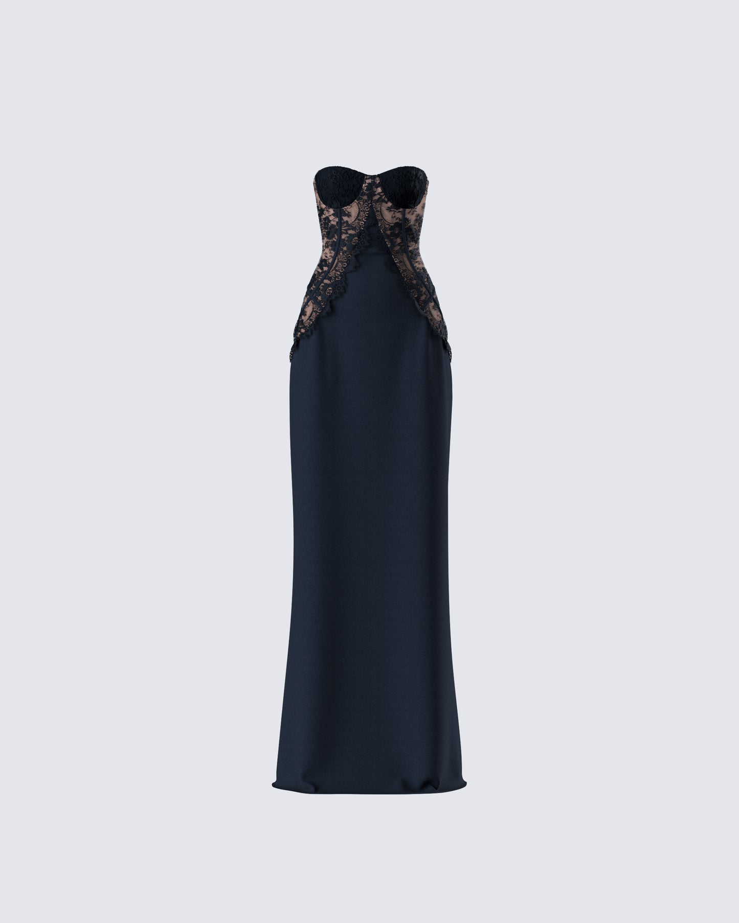 Black Lace Panel Maxi Dress - Strapless Formal Gown FINESSE Black Lace Panel Maxi Dress - Strapless Formal Gown FINESSE