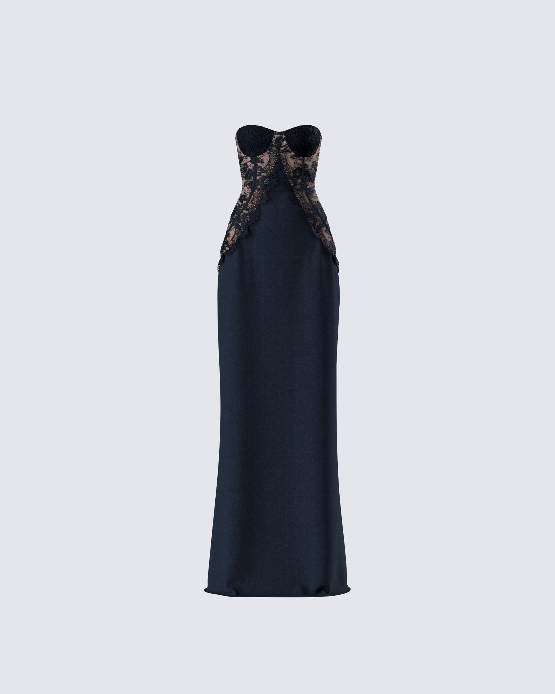 Black Lace Panel Maxi Dress - Strapless Formal Gown FINESSE Black Lace Panel Maxi Dress - Strapless Formal Gown FINESSE