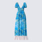 Loire Blue Water Lilies Print Maxi Dress