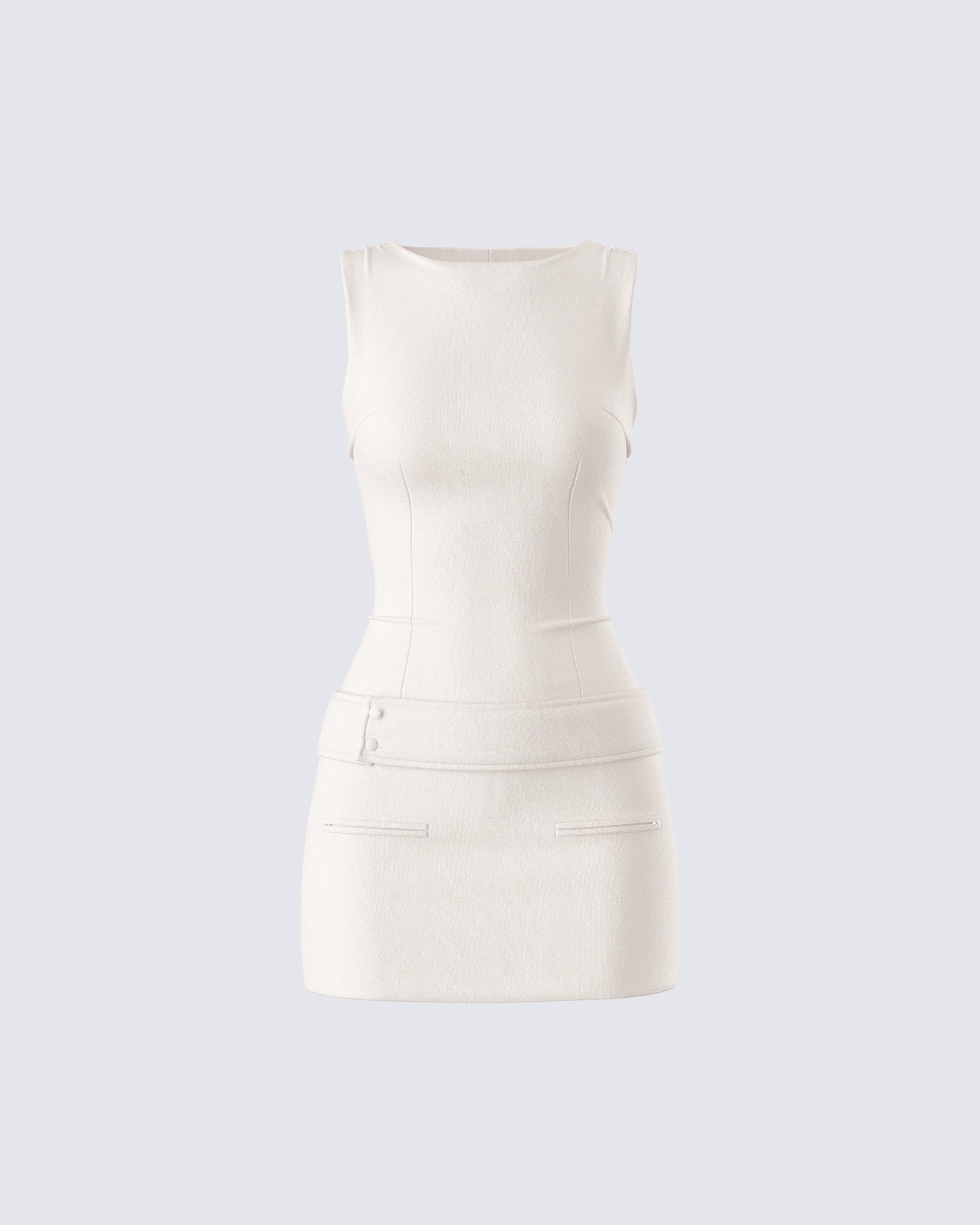 Ivory Mini Dress - Belted Waist Sleeveless FINESSE Ivory Mini Dress - Belted Waist Sleeveless FINESSE