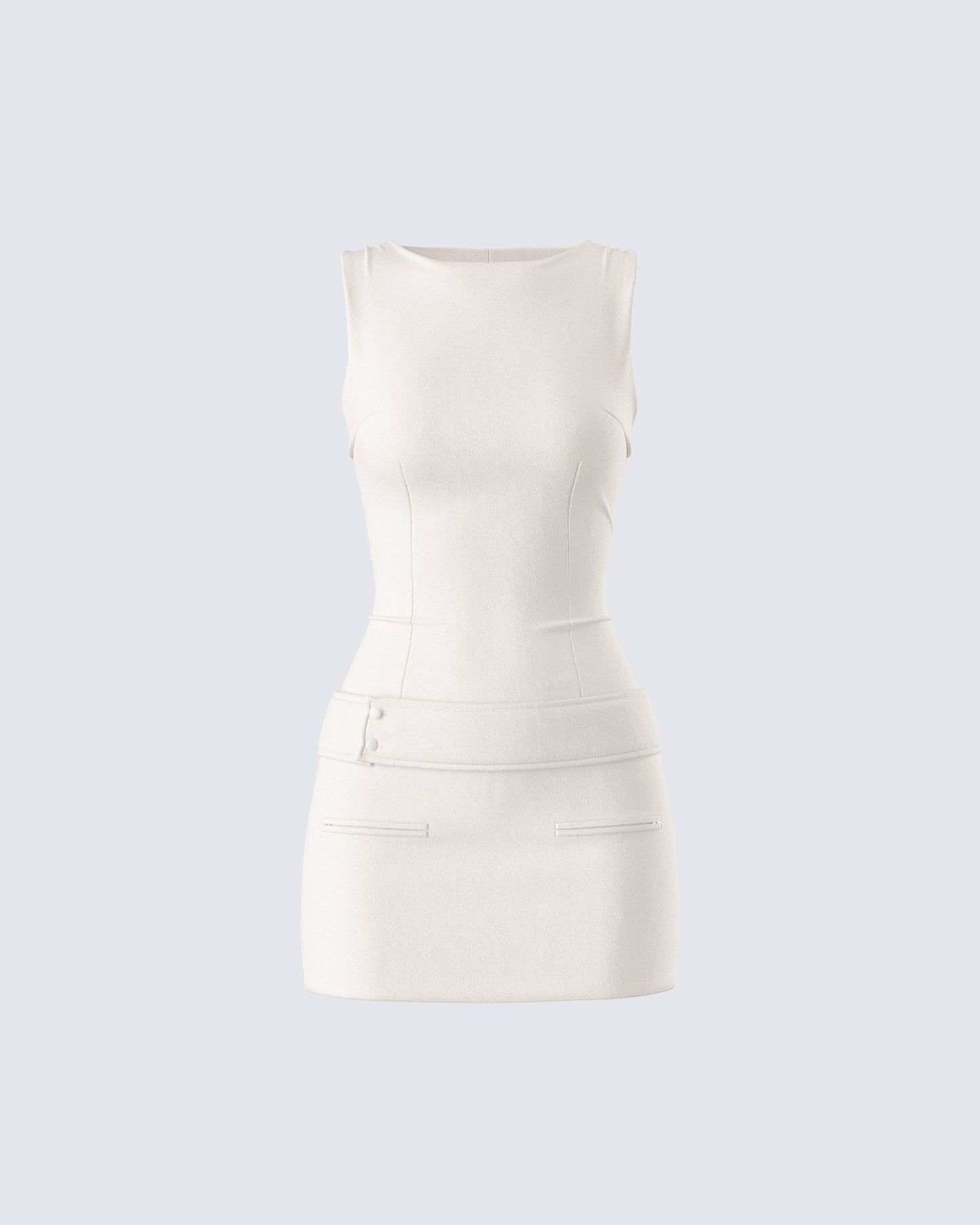 Ivory Mini Dress - Belted Waist Sleeveless FINESSE Ivory Mini Dress - Belted Waist Sleeveless FINESSE