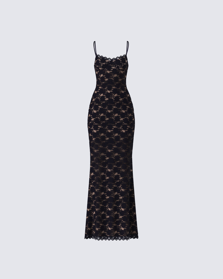Black Lace Maxi Dress - Cut Out Waist Evening Gown FINESSE Black Lace Maxi Dress - Cut Out Waist Evening Gown FINESSE