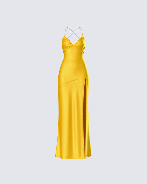 knitted round neck frill maxi dress Yellow Ruffle Knit Maxi Dress – self-portrait-EU