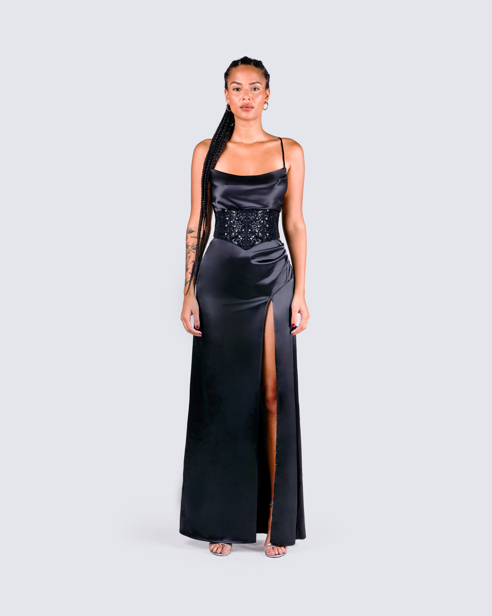 Black Satin Corset Maxi Dress Black Satin Corset Maxi Dress