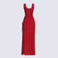 Kimoni Red Ruffle Corset Maxi Dress