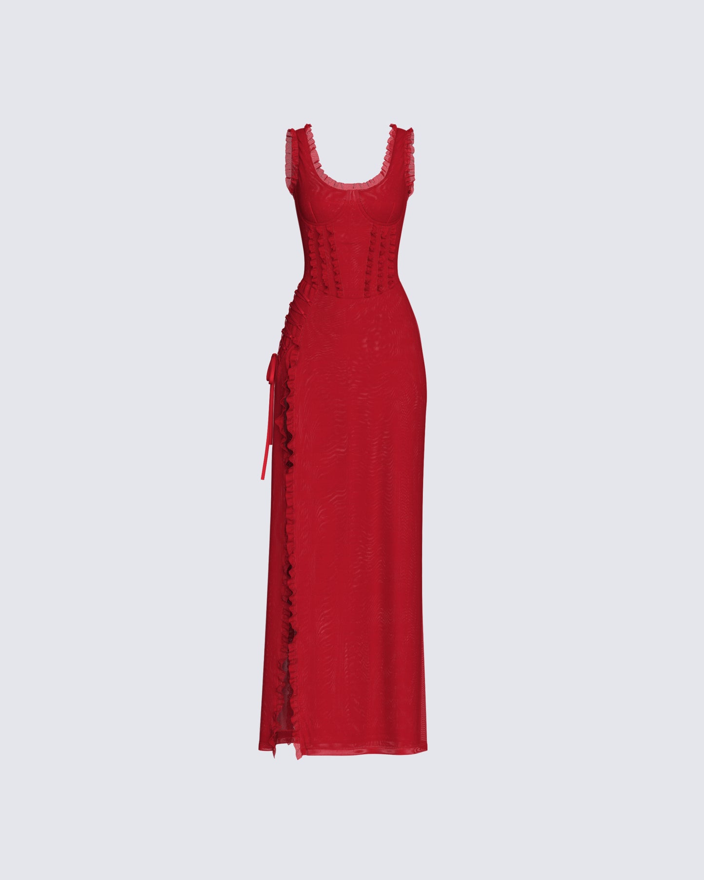 Kimoni Red Ruffle Corset Maxi Dress