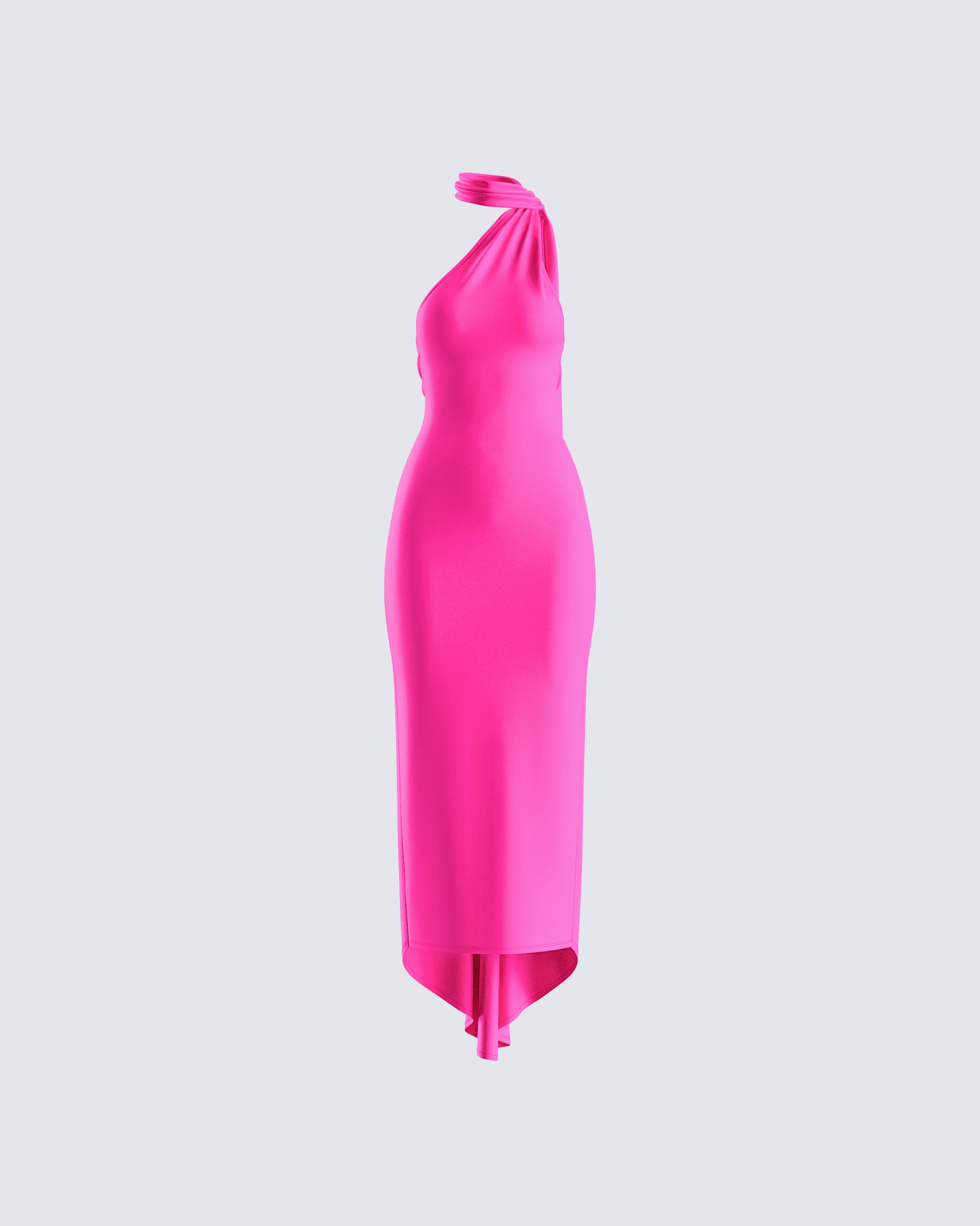 Hot Pink One Shoulder Maxi Dress - Asymmetric Hem FINESSE Hot Pink One Shoulder Maxi Dress - Asymmetric Hem FINESSE