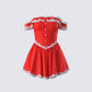 Masami Red Polka Dot Off Shoulder Dress