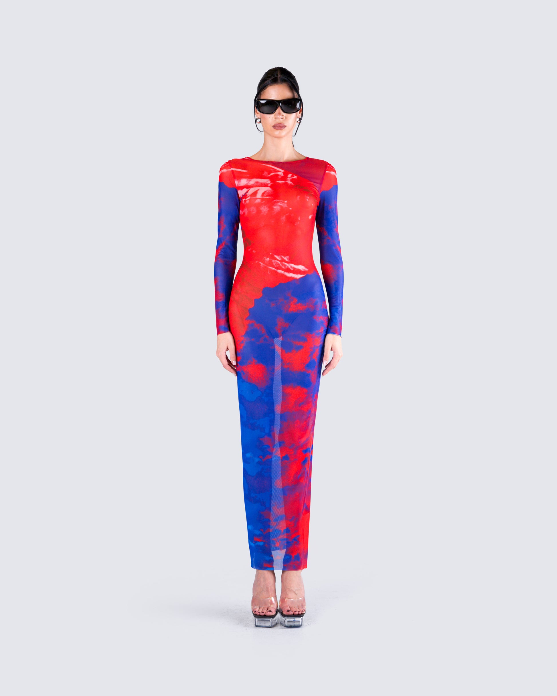 red and blue maxi dress Blue & Red Print Tiered Maxi