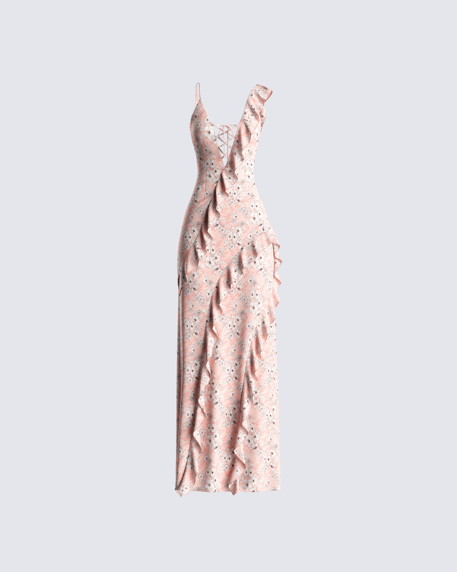 Peach Floral Maxi Dress - Ruffled Wedding Guest FINESSE Peach Floral Maxi Dress - Ruffled Wedding Guest FINESSE