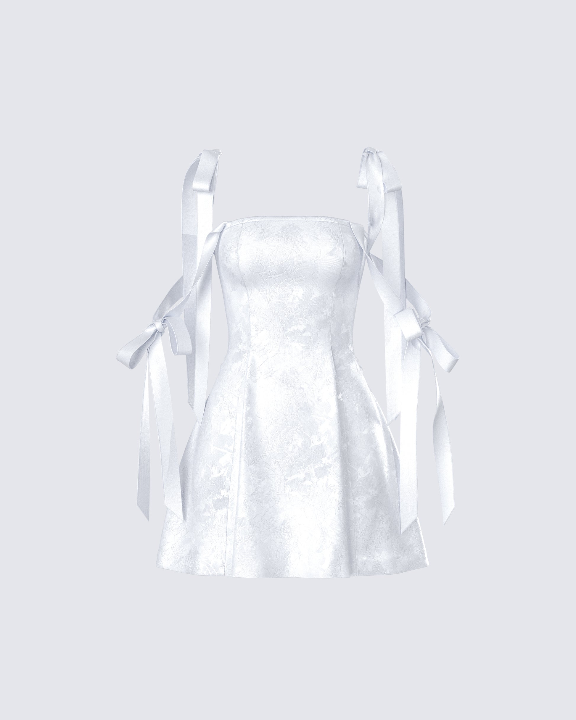 White Satin Mini Dress - Ribbon Tie Sleeves Party FINESSE White Satin Mini Dress - Ribbon Tie Sleeves Party FINESSE