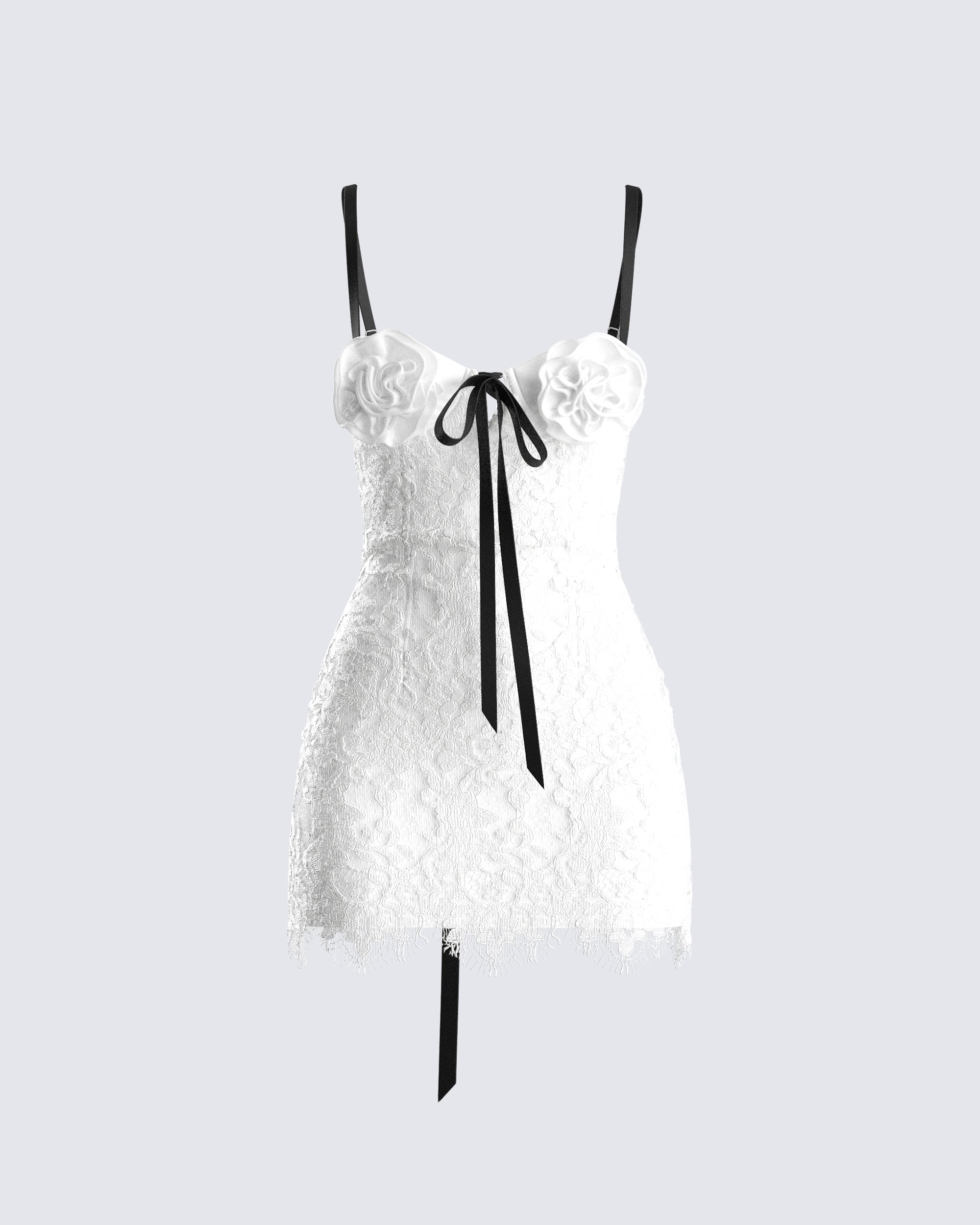 Daisy White Lace Floral Mini Dress – FINESSE