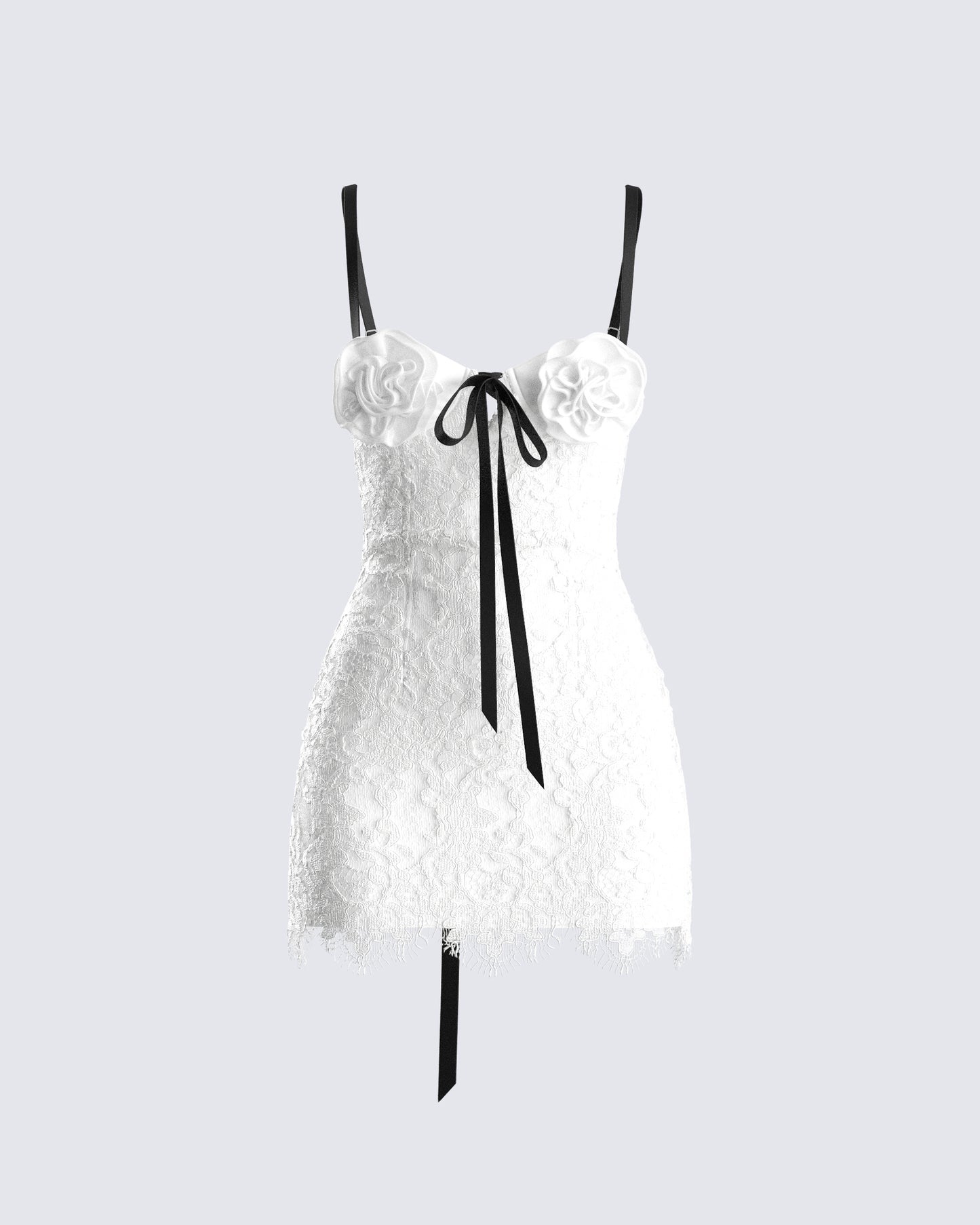 white lace dress with black bow White Silk Crepe Bias Dress With Lace and Black Velvet Ribbon Bow Deta Rodarte
