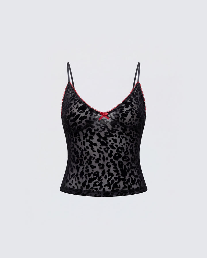 Felicity Black Animal Flocked Cami Top