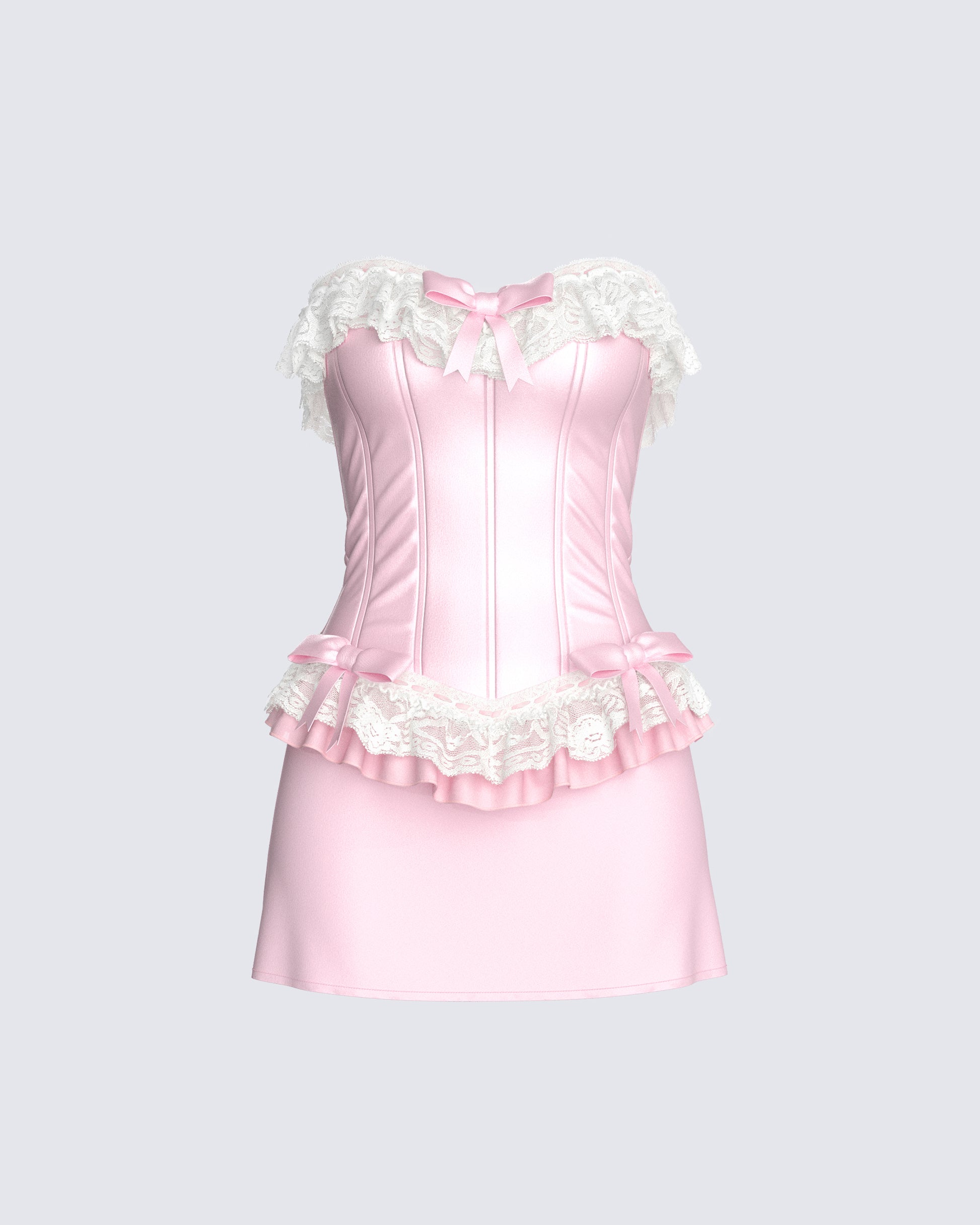 Pink Satin Corset Mini Dress - Lace Ruffle Lingerie Style FINESSE Pink Satin Corset Mini Dress - Lace Ruffle Lingerie Style FINESSE