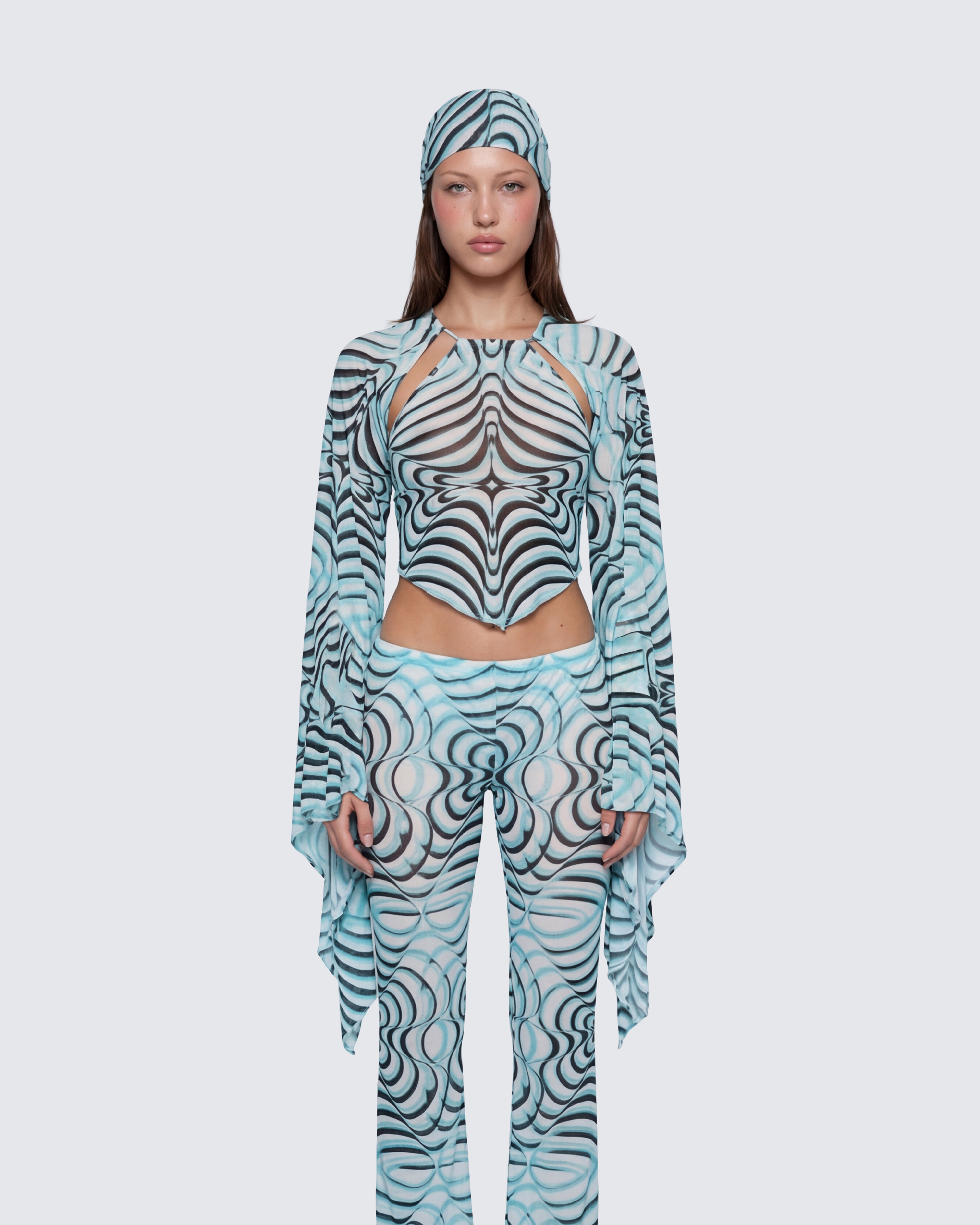 Blue Zebra Print Mesh Top - Extreme Sleeve Party – FINESSE