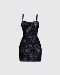 Elixane Black Flocked Mesh Strapless Dress