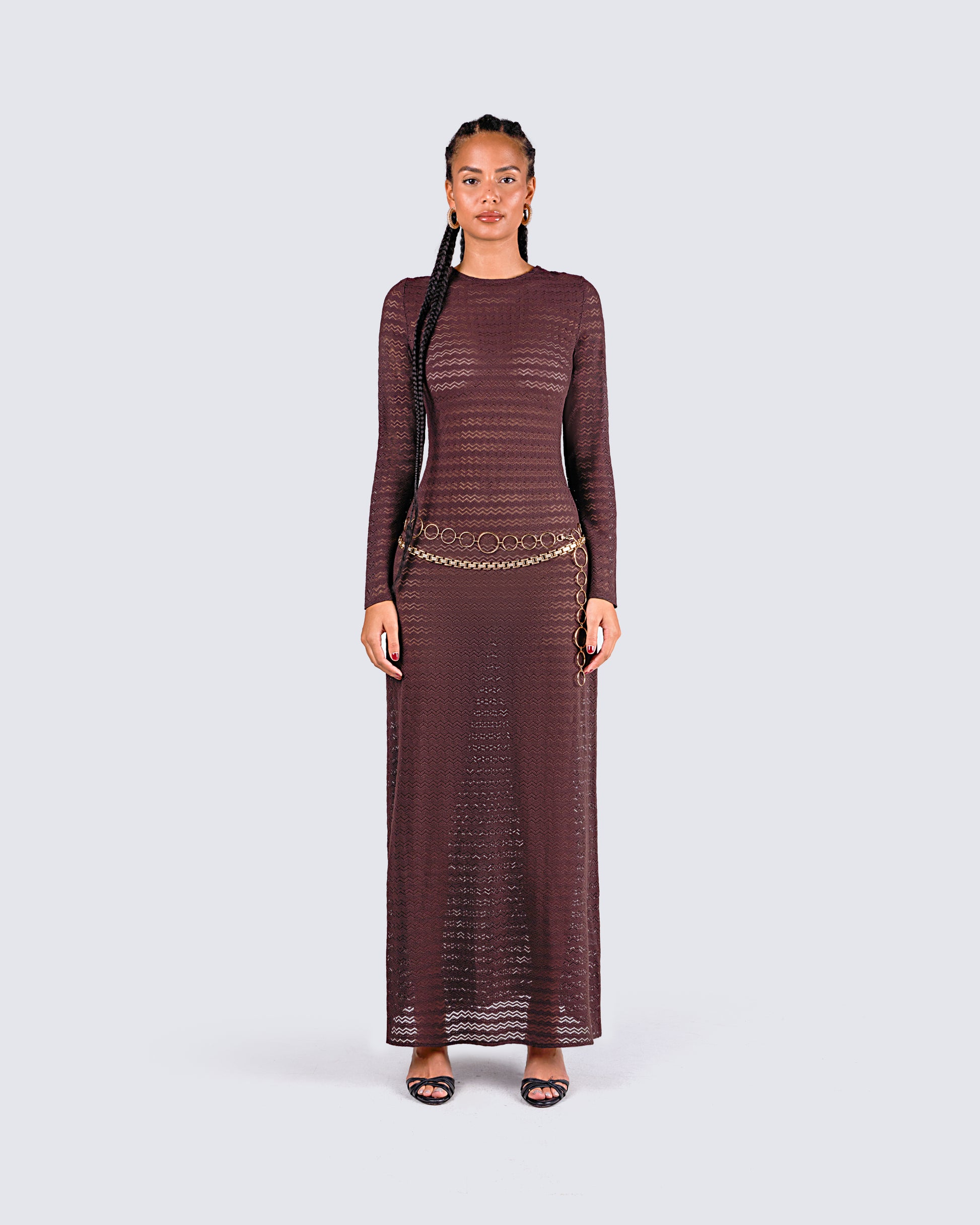 Landis Brown Knit Maxi Dress