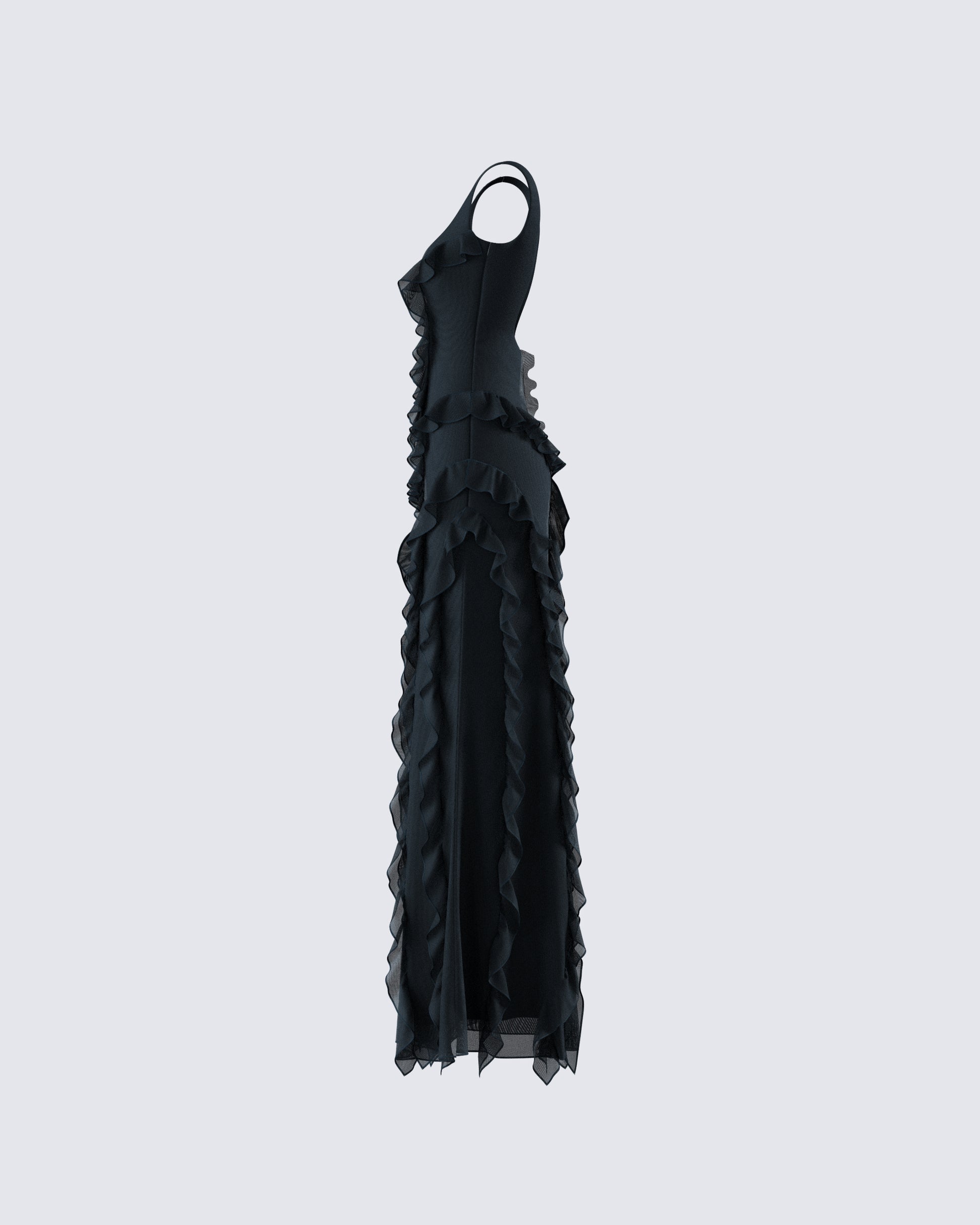 Black Ruffle Maxi Dress - Goth Romance Evening Gown FINESSE Black Ruffle Maxi Dress - Goth Romance Evening Gown FINESSE
